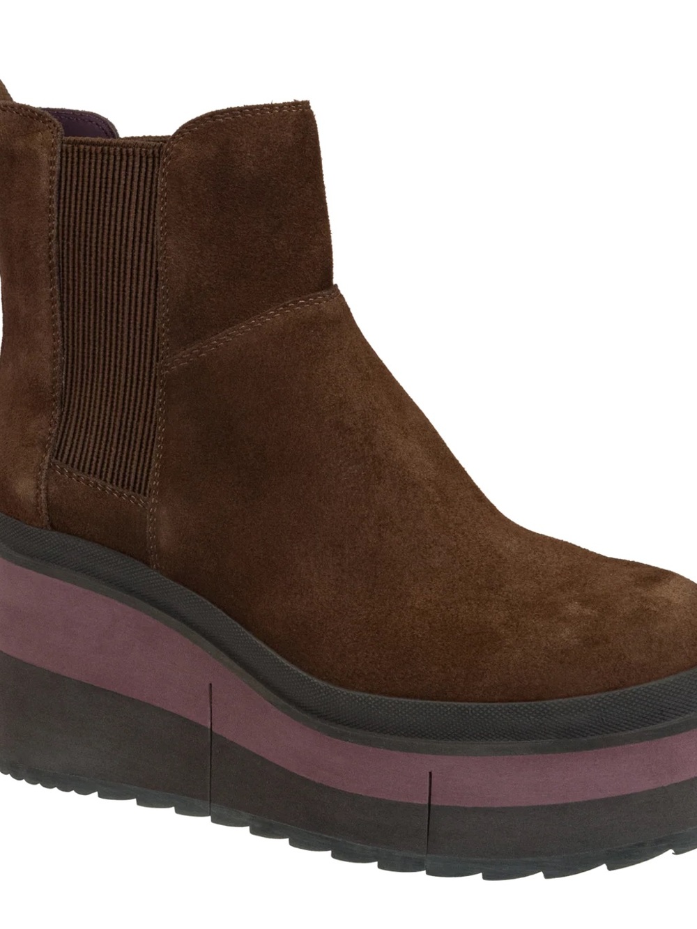 Naked Feet Brown Suede Platform Guild Bootie with Plum Accent